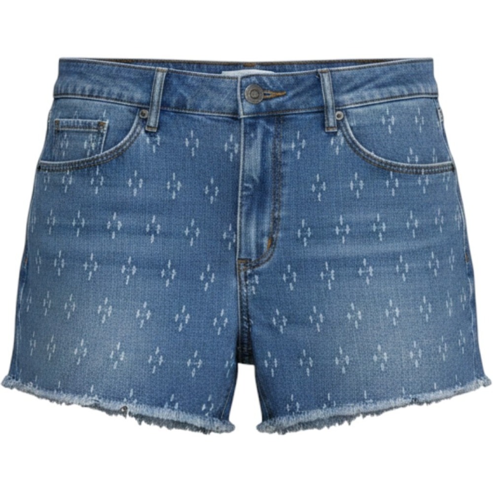 LOFT Womens Blue Embroidered Diamond Denim Shorts Frayed Hem Size 12 31